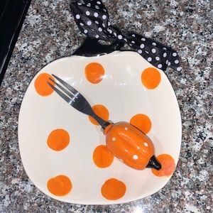 Pumpkin cheeseball tray with fork